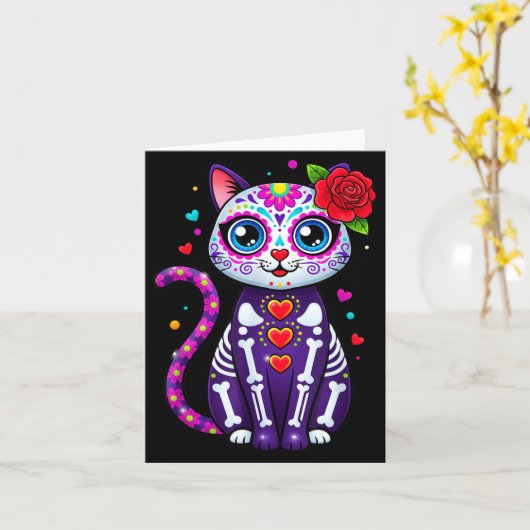 Cat Sugar Skull Cute Cat For Cat Lover Cat-m  カード (黄色い花)
