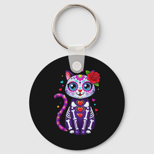 Cat Sugar Skull Cute Cat For Cat Lover Cat-m キーホルダー (正面)