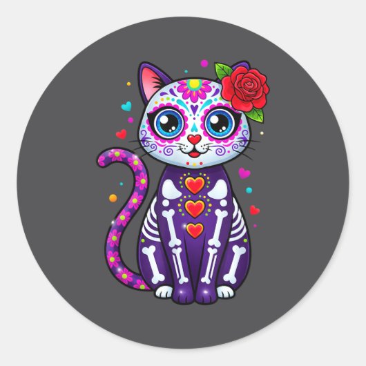 Cat Sugar Skull Cute Cat For Cat Lover Cat-m ラウンドシール (正面)