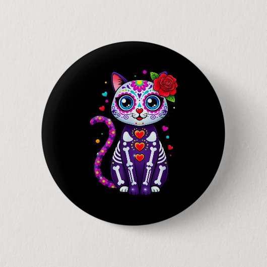 Cat Sugar Skull Cute Cat For Cat Lover Cat-m  缶バッジ (正面)
