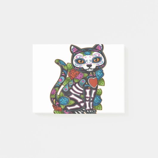 Cat Sugar Skull Mexico Calavera Dia De Los Muertos ポストイット (正面)