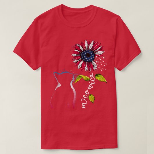 Cat Sunflower 4th Of July Meowica Merica USA Ameri Tシャツ (デザイン正面)