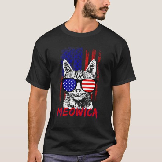 Cat Sunglasses 4th of July Meowica Merica USA Amer Tシャツ (正面)