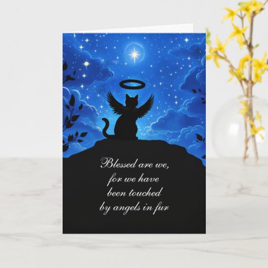 Cat Sympathy Angel Cat Looking at the Heavens カード (黄色い花)