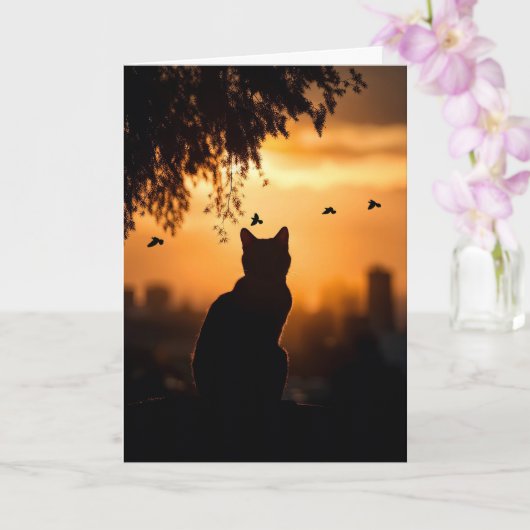 Cat Sympathy Loss of Cat Sunset With Birds カード (蘭)