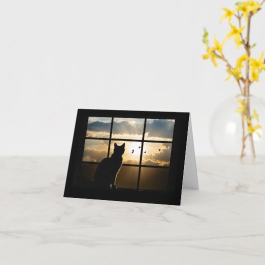 Cat Sympathy Loss of Cat with Beautiful Silhouette カード (黄色い花)