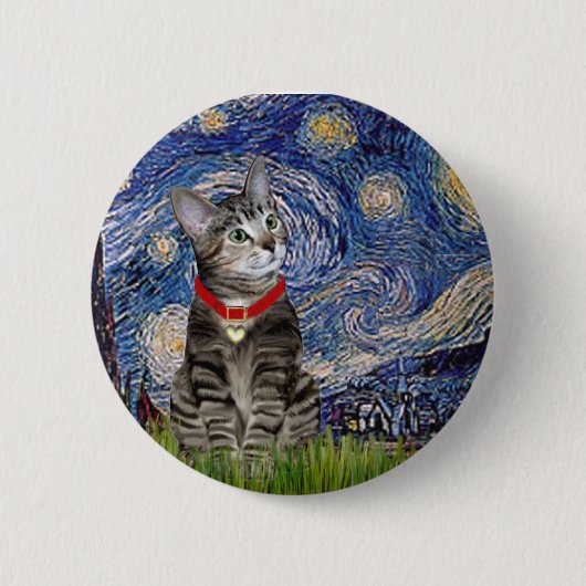 CAT (Tabby2) - 星月夜 缶バッジ (正面)