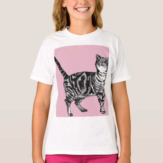 Cat Tabby Pastel Cats Girls Rose Pink Pets Tシャツ (正面)