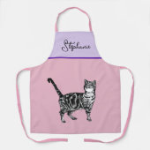 Cat Tabby Pastel Cats Womens Light Pink Lavander エプロン (正面)