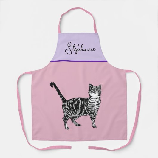 Cat Tabby Pastel Cats Womens Light Pink Lavander エプロン (正面)