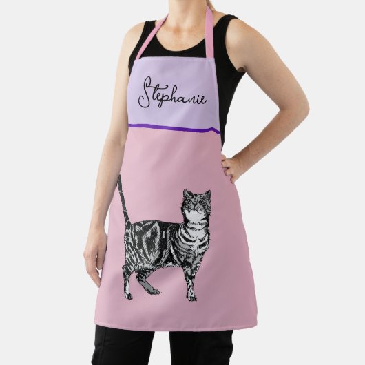 Cat Tabby Pastel Cats Womens Light Pink Lavander エプロン (インサイチュ)