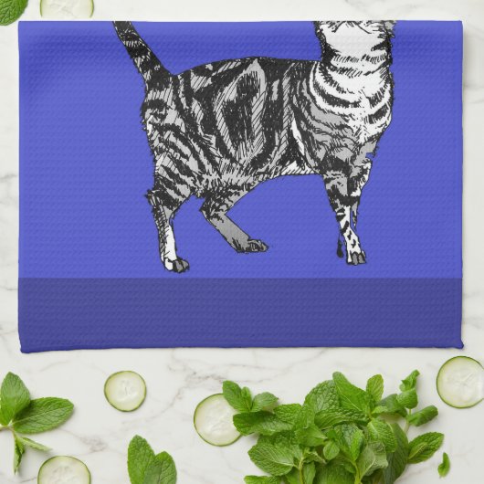 Cat Tabby Pastel Cats Womens Navy Blue キッチンタオル (折り畳み)