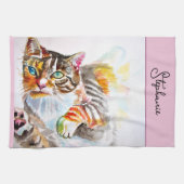 Cat Tabby Pastel Cats Womens Rose Pink Pets キッチンタオル (横)