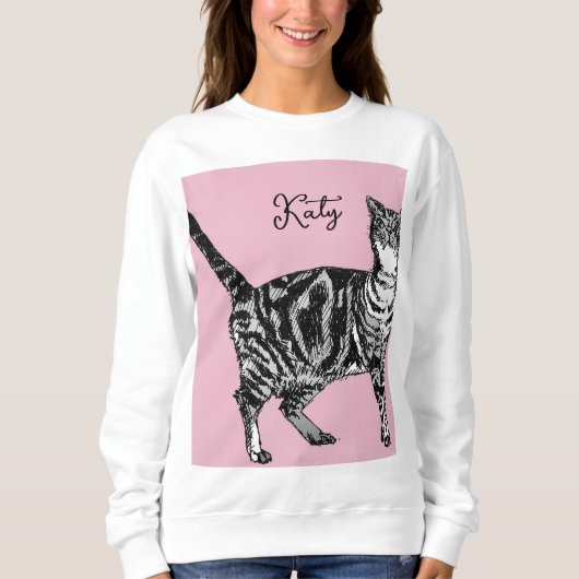 Cat Tabby Pastel Cats Womens Rose Pink Pets スウェットシャツ (正面)