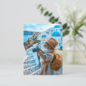 Cat Taking Photos in Santorini シーズンポストカード (スタンド正面)