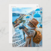 Cat Taking Photos in Santorini シーズンポストカード (正面/裏面)