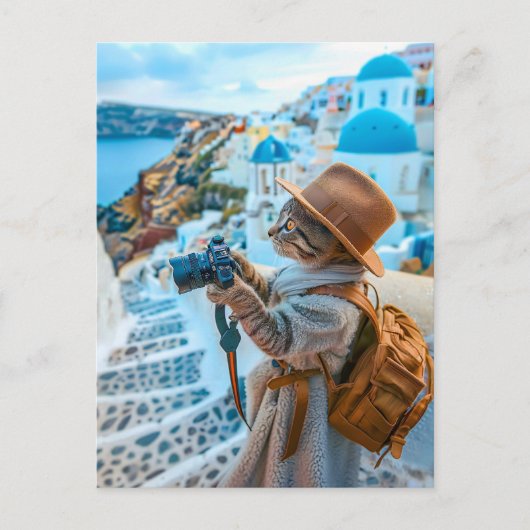 Cat Taking Photos in Santorini シーズンポストカード (正面)
