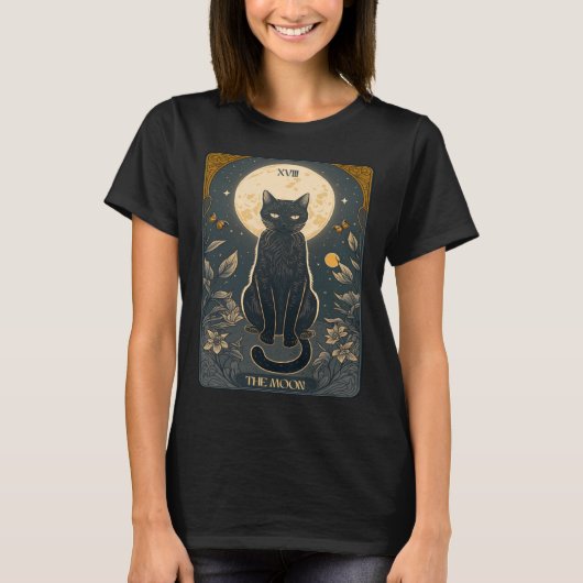 Cat Tarot Card Moon Tarot Card Cat Mom of Cats Cut Tシャツ (正面)