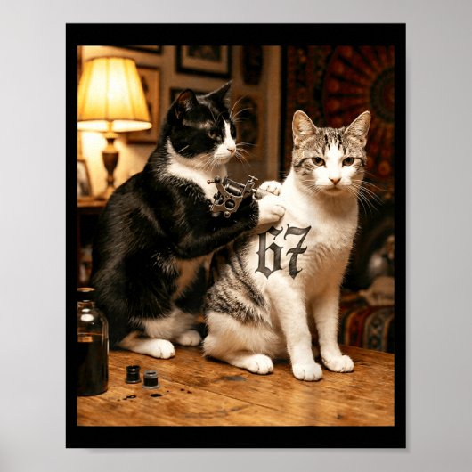 Cat Tattoo Artist 67 Six Seven Seis Siete Brain Ro ポスター (正面)