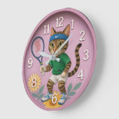 Cat tennis funny playful pet kids room ラージ壁時計 (傾斜)