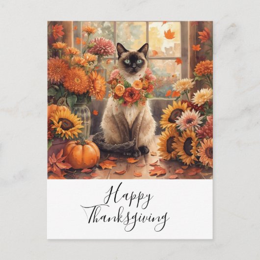 Cat Thanksgiving Fall themed for Cat Lovers  シーズンポストカード (正面)