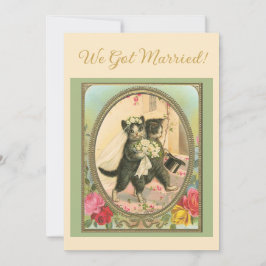 Cat Themed Wedding announcement Ivory and green 招待状