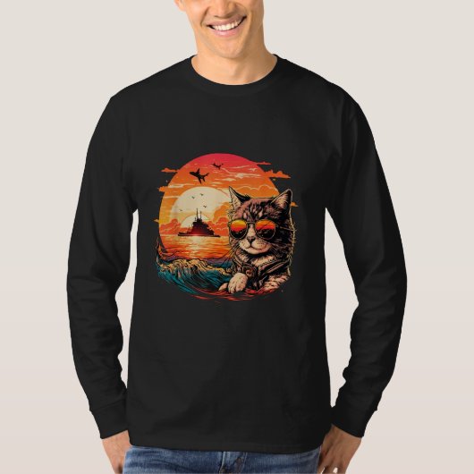 Cat-titude in Paradise Funny Cat on the Beach Tシャツ (正面)