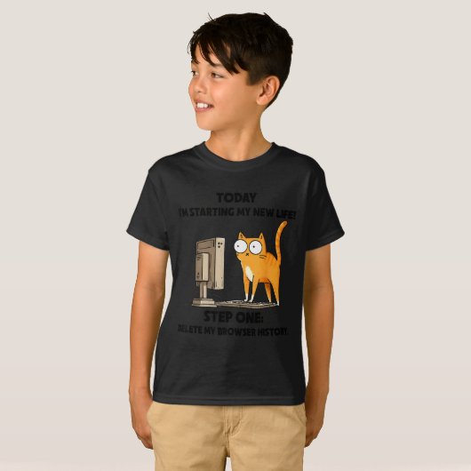 Cat Today I'm Starting My New Life Step One Delete Tシャツ (正面フル)