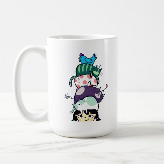 Cat Tower Life Cute Cat Stack Art コーヒーマグカップ (左)