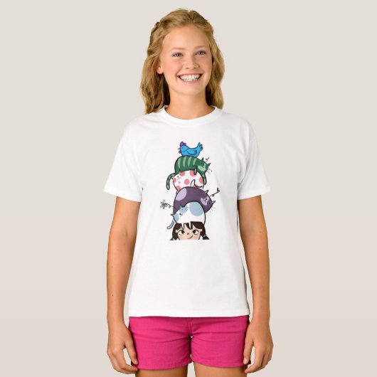Cat Tower Life Cute Cat Stack Art Tシャツ (正面フル)