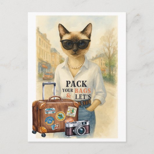 Cat Travel Packバッグと猫好き ポストカード (正面)