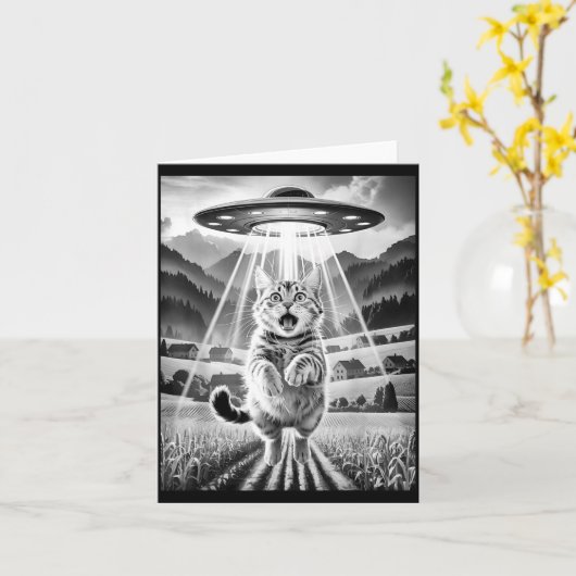 Cat Ufo Alien Abduction Funny Graphic Tees Men Wom カード (黄色い花)