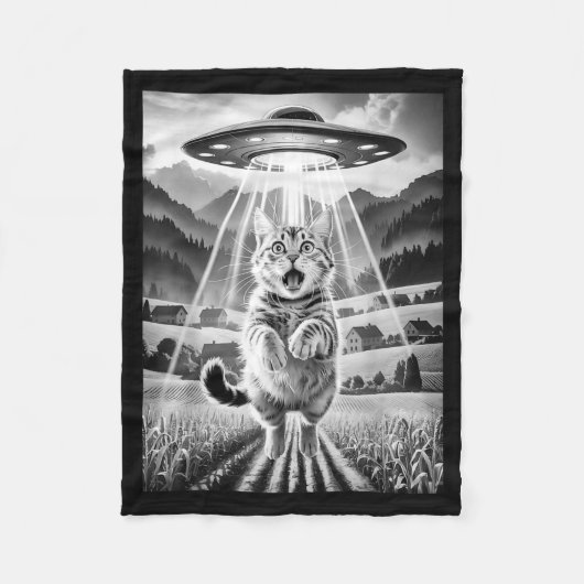 Cat Ufo Alien Abduction Funny Graphic Tees Men Wom フリースブランケット (正面)