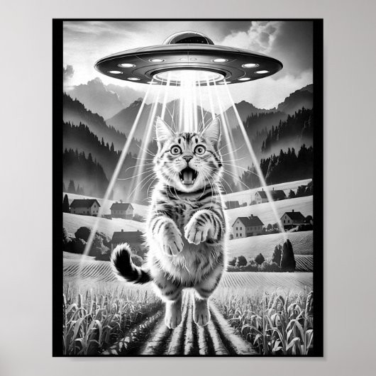 Cat Ufo Alien Abduction Funny Graphic Tees Men Wom ポスター (正面)