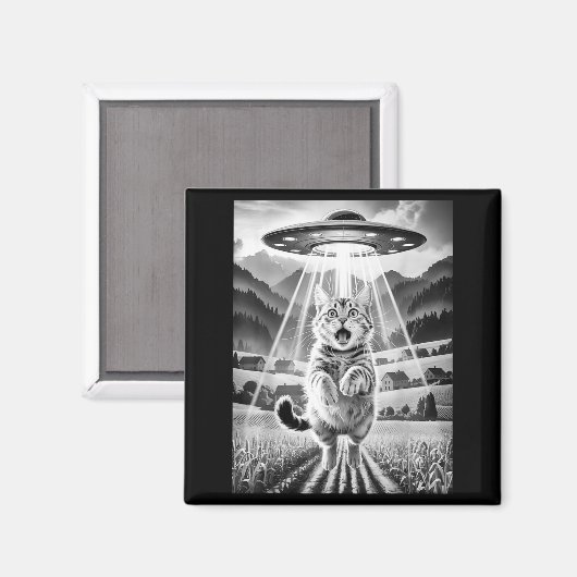 Cat Ufo Alien Abduction Funny Graphic Tees Men Wom マグネット (正面/裏面)