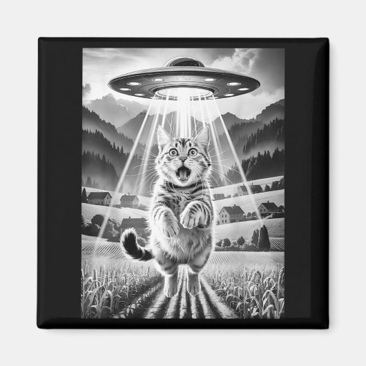 Cat Ufo Alien Abduction Funny Graphic Tees Men Wom マグネット (正面)