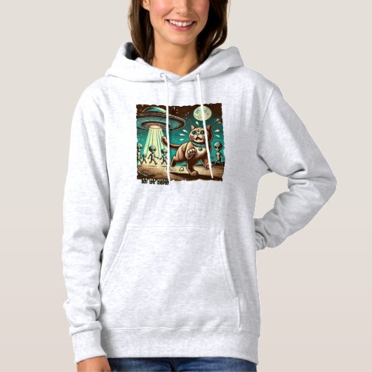 Cat UFO Selfie:ヴィンテージ侵入(女性フード付きスウェットシャツ) パーカ (正面)