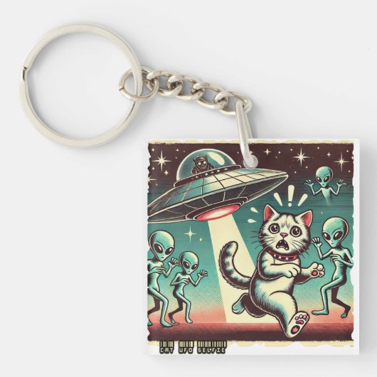 Cat UFO Selfie:ヴィンテージ侵入#02 キーホルダー (正面)
