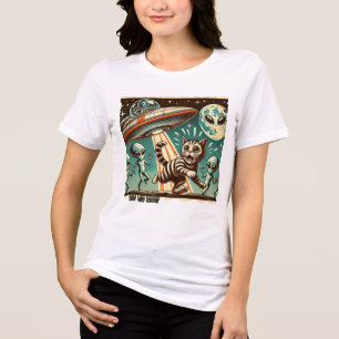 Cat UFO Selfie:ヴィンテージ侵入(Women's T-shirt) トライブレンドTシャツ