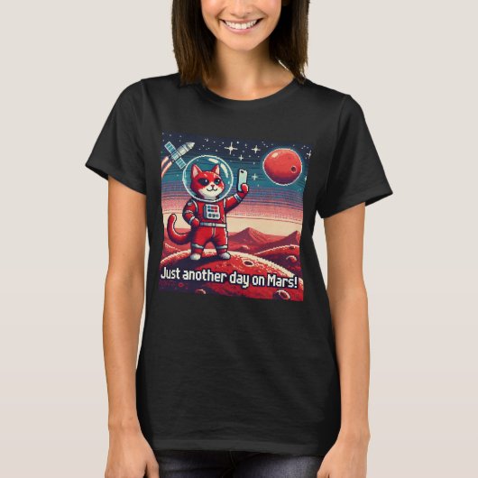Cat UFO Selfie: Red Planet (火星の別の日) Tシャツ (正面)