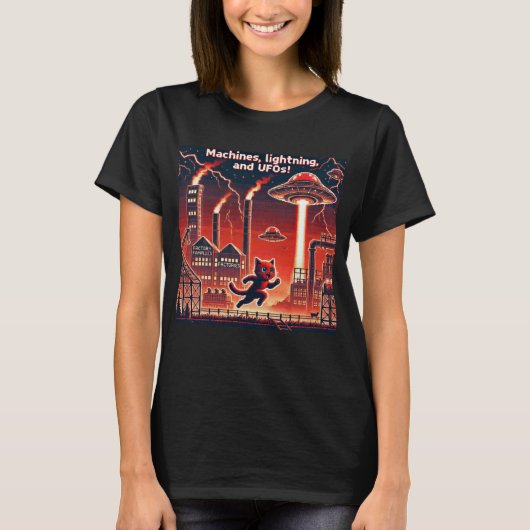 Cat UFO Selfie: Red Planet (women t-shirt pixel) Tシャツ (正面)