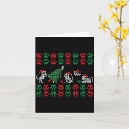 Cat Ugly Sweater Pattern Christmas Knitting  カード (黄色い花)