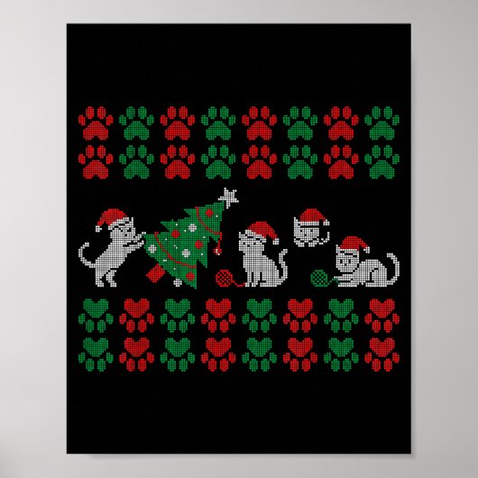 Cat Ugly Sweater Pattern Christmas Knitting  ポスター (正面)