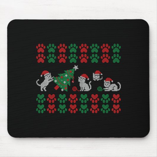 Cat Ugly Sweater Pattern Christmas Knitting マウスパッド (正面)