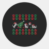 Cat Ugly Sweater Pattern Christmas Knitting  ラウンドシール (正面)