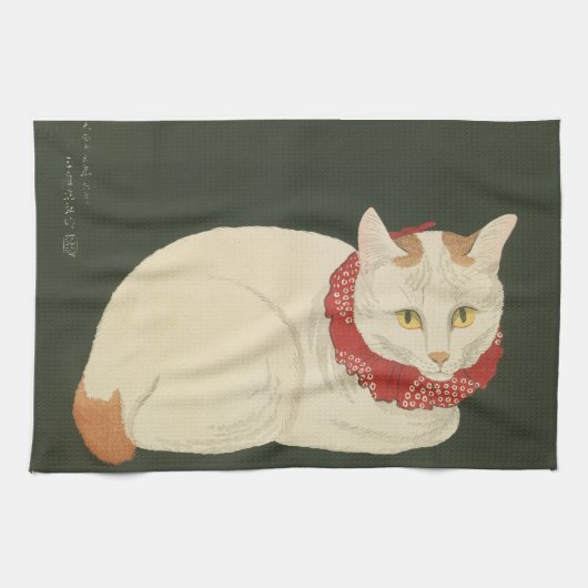 Cat Ukiyo-e print, early 1900s キッチンタオル (横)