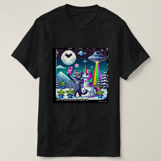 Cat & Unicorn UFO Selfie: Big Meeting #10 Tシャツ (デザイン正面)