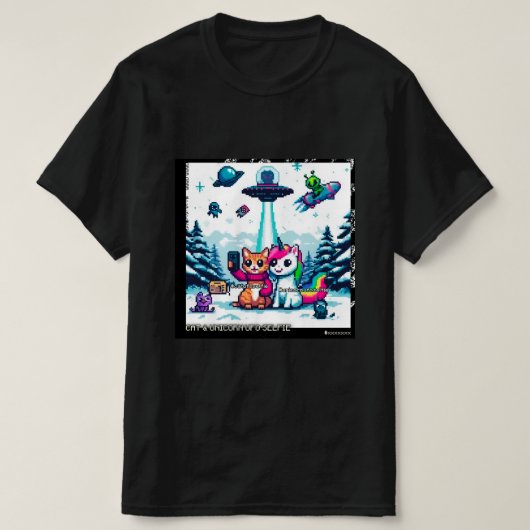 Cat & Unicorn UFO Selfie: Big Meeting #1 Tシャツ (デザイン正面)