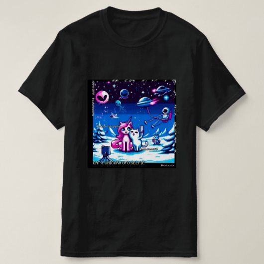 Cat & Unicorn UFO Selfie: Big Meeting #2 Tシャツ (デザイン正面)