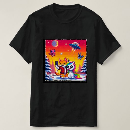Cat & Unicorn UFO Selfie: Big Meeting #3 Tシャツ (デザイン正面)